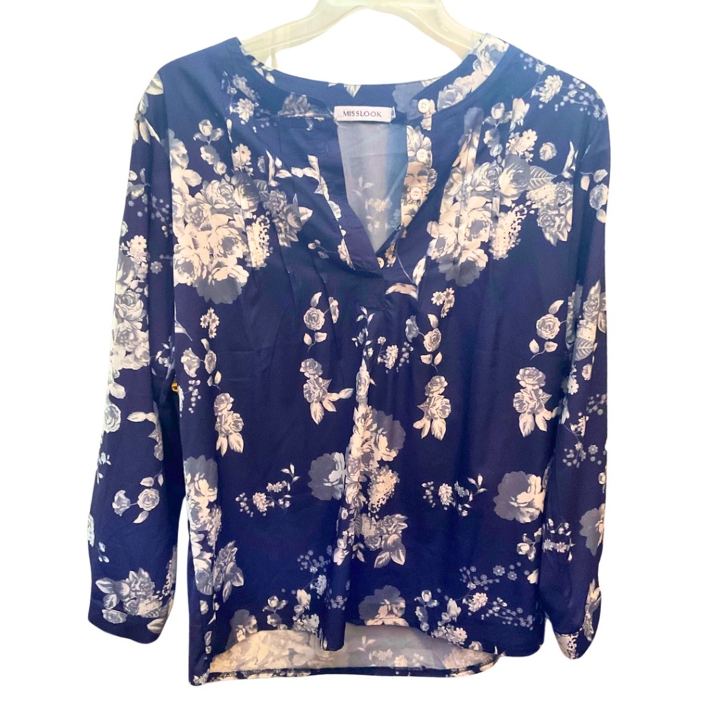 MISSLOOK Blue/White Floral Top